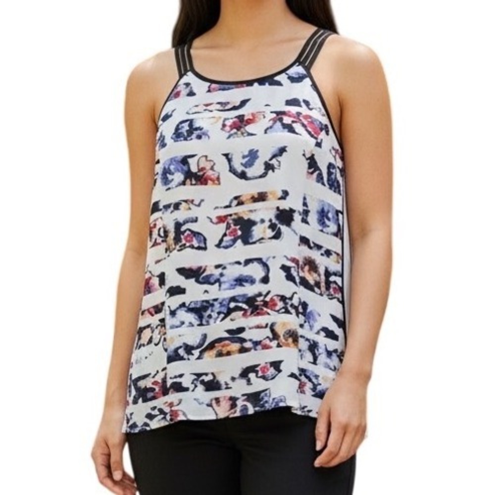 WHITE HOUSE BLACK MARKET Abstract Floral Striped Tank Top NWOT Size Medium